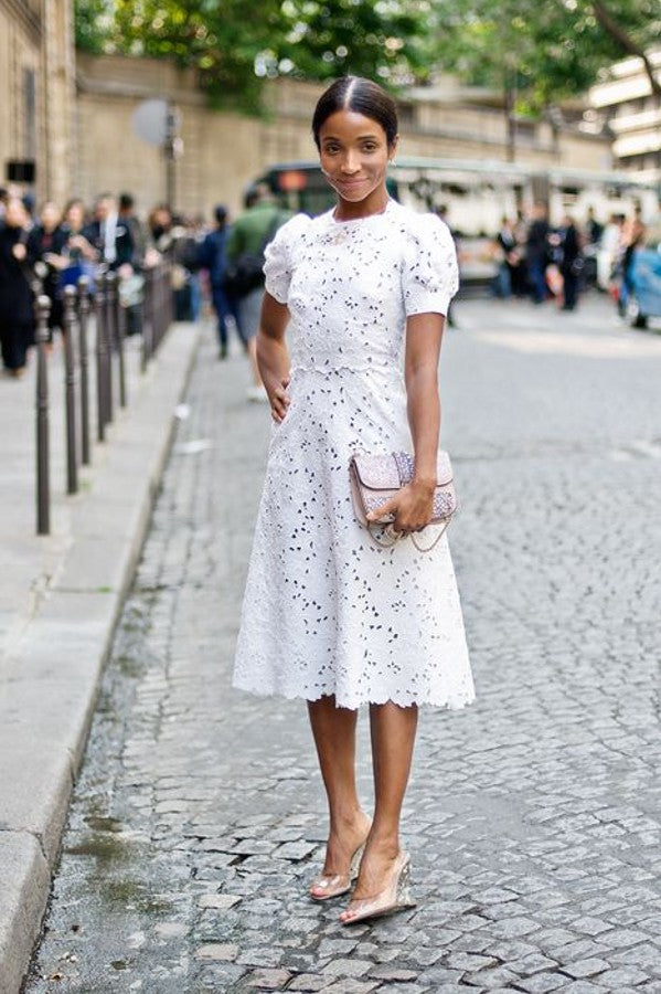 Short sleeves White Knee-length White Homecoming Dress for Sale-Ballbella