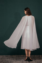 Simple Beaded White Chiffon Summer Wedding Dress with Cape-Ballbella