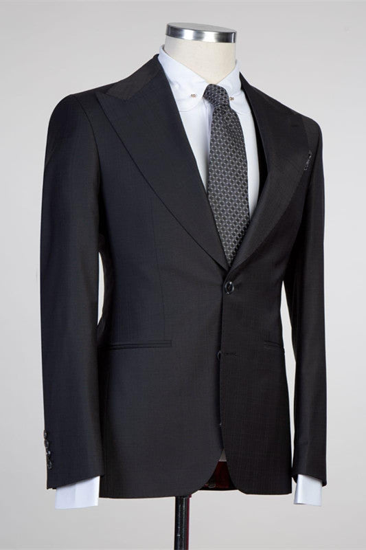 The Bespoke Peaked Lapel Single Breasted Men Suit is an essential part of any wardrobe. Whether you need a sharp business suit, a Custom design black tie evening look or a wedding or prom suit, you will find the perfect fit in Ballbella collection.Custom made this Simple Black Peaked Lapel Fashion Slim Fit Formal Men Suits with rush order service.