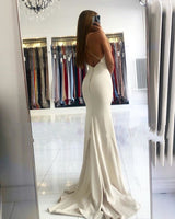 Simple style V-neck Mermaid Ivory Spaghetti Strap Evening Dress-Ballbella