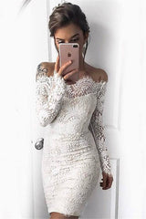 Simple White Long-Sleeve Mermaid Short Cocktail Party Dresses-Ballbella