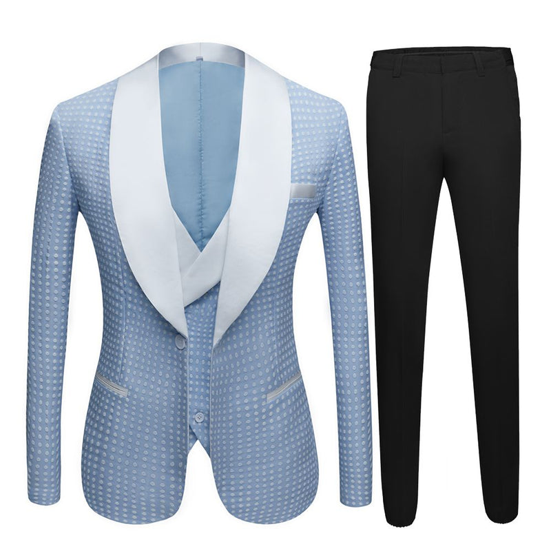 Sky Blue Fashion Dot Wedding Groom Suits with Shawl Lapel-Ballbella