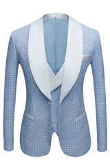 Sky Blue Fashion Dot Wedding Groom Suits with Shawl Lapel-Ballbella