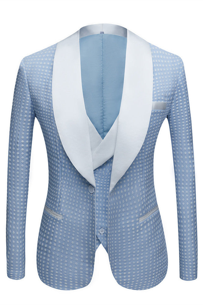 Sky Blue Fashion Dot Wedding Groom Suits with Shawl Lapel-Ballbella