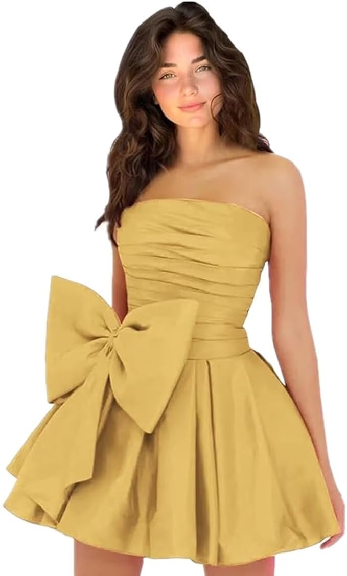 Sleeveless Ruched Short Homecoming Dresses Simple Mini Party Wear Dress with Bow-Ballbella