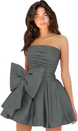 Sleeveless Ruched Short Homecoming Dresses Simple Mini Party Wear Dress with Bow-Ballbella