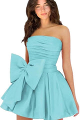 Sleeveless Ruched Short Homecoming Dresses Simple Mini Party Wear Dress with Bow-Ballbella