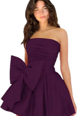 Sleeveless Ruched Short Homecoming Dresses Simple Mini Party Wear Dress with Bow-Ballbella