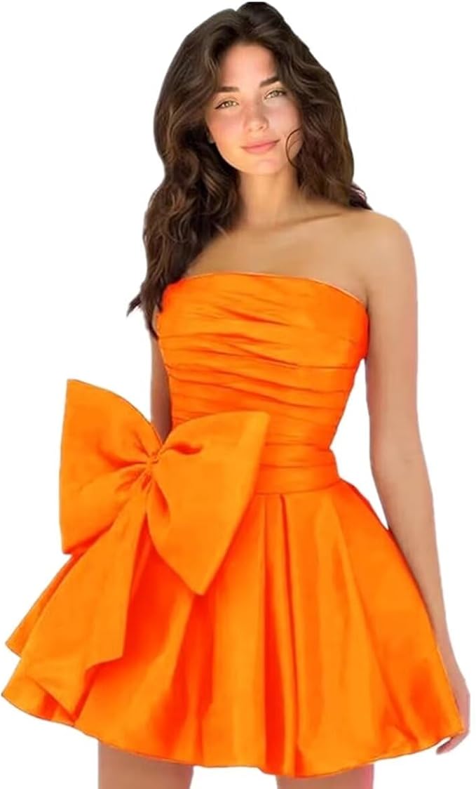 Sleeveless Ruched Short Homecoming Dresses Simple Mini Party Wear Dress with Bow-Ballbella