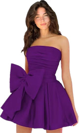 Sleeveless Ruched Short Homecoming Dresses Simple Mini Party Wear Dress with Bow-Ballbella