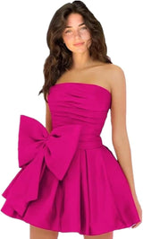 Sleeveless Ruched Short Homecoming Dresses Simple Mini Party Wear Dress with Bow-Ballbella