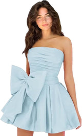 Sleeveless Ruched Short Homecoming Dresses Simple Mini Party Wear Dress with Bow-Ballbella