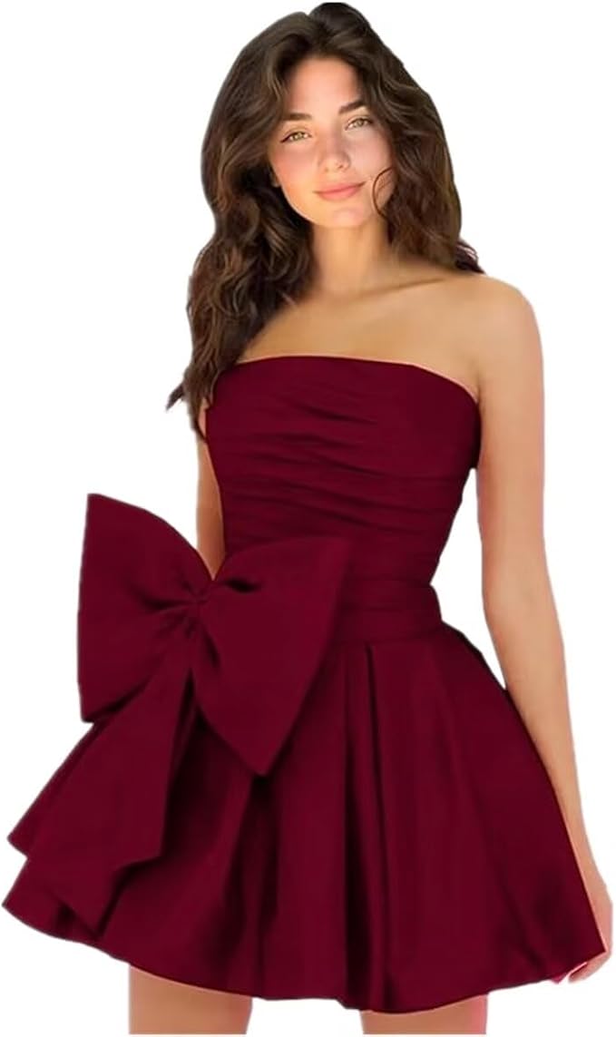 Sleeveless Ruched Short Homecoming Dresses Simple Mini Party Wear Dress with Bow-Ballbella