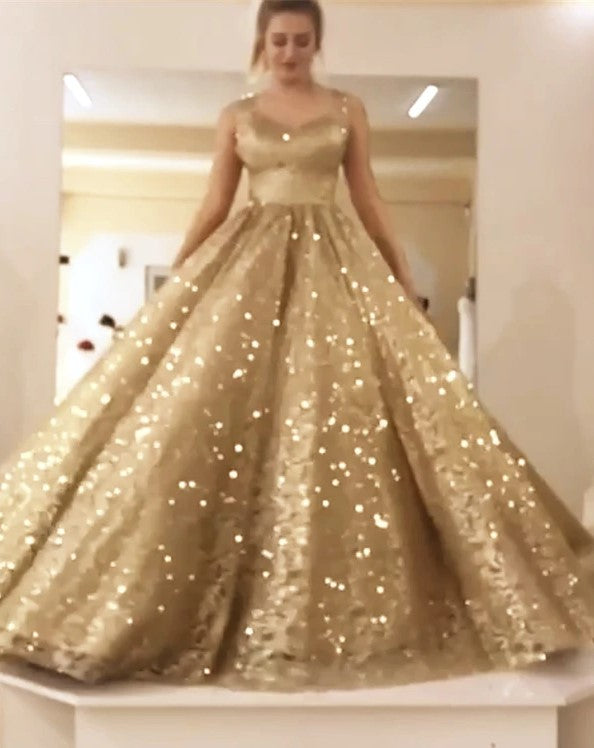 Unique styles of Sleeveless Straps Gold Sequin Ball Gown Long Sparkle Prom Party Gownsare available at Ballbella. You will surely be surprised by the delicate Sequined fabric. Come and get today.