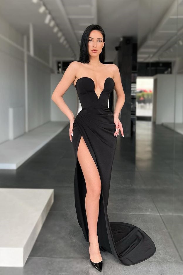 Sleeveless Sweetheart Front Split Sexy Prom Dress-Ballbella