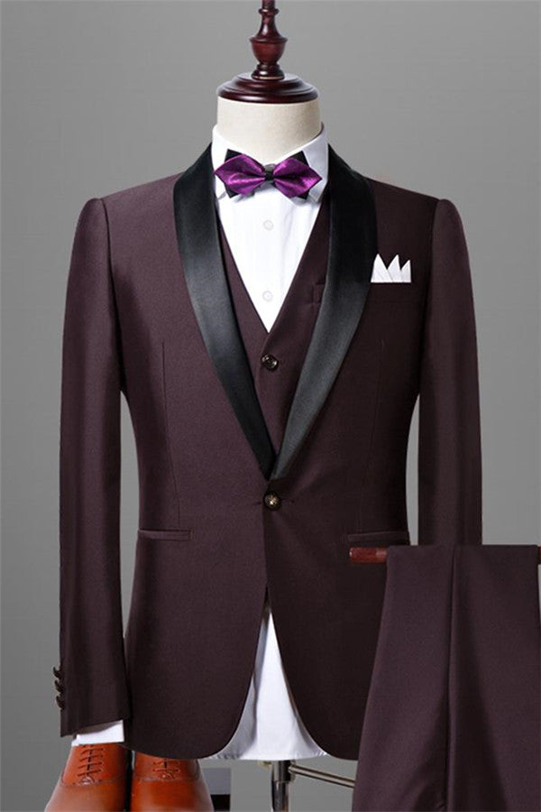 Solid Dark Maroon Wedding Tuxedos for Men Slim Fit Three-pieces Dress ...