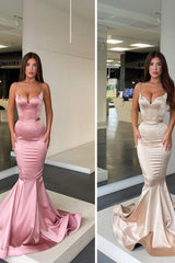 Spaghetti strap Mermaid Sweetheart Floor-length Sleeveless Open Back Side Train High Split Prom Dress-Ballbella