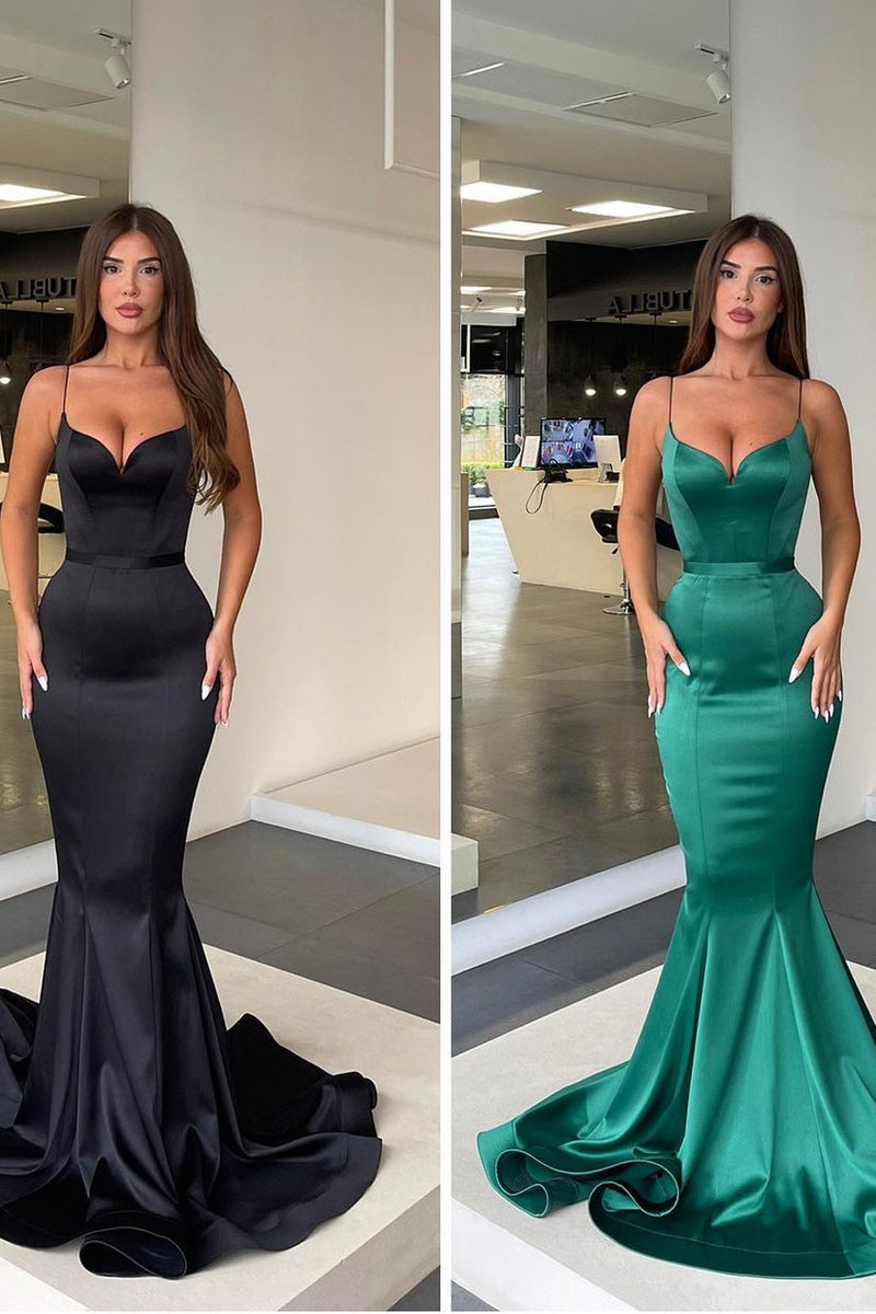 Spaghetti strap Mermaid Sweetheart Floor-length Sleeveless Open Back Side Train High Split Prom Dress-Ballbella