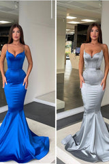 Spaghetti strap Mermaid Sweetheart Floor-length Sleeveless Open Back Side Train High Split Prom Dress-Ballbella