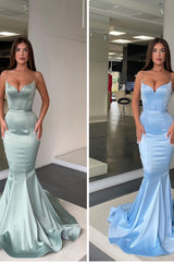 Spaghetti strap Mermaid Sweetheart Floor-length Sleeveless Open Back Side Train High Split Prom Dress-Ballbella