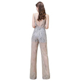 Sparkle Illusion High neck See-through Prom Jumpsuit-Ballbella