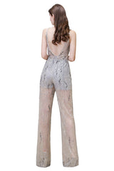 Sparkle Illusion High neck See-through Prom Jumpsuit-Ballbella