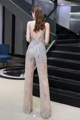 Sparkle Illusion High neck See-through Prom Jumpsuit-Ballbella