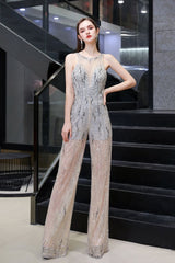 Sparkle Illusion High neck See-through Prom Jumpsuit-Ballbella