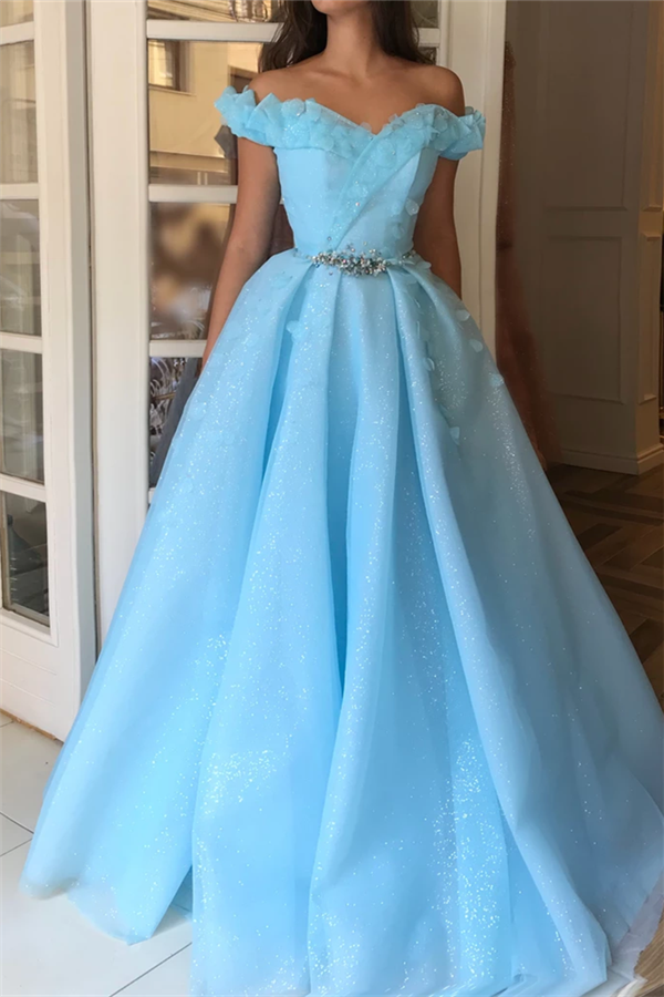 Sparkle Sequins Off-the-Shoulder Prom Party Gowns| Charming Sweetheart Sleeveless Beading Long Prom Party Gowns-Ballbella