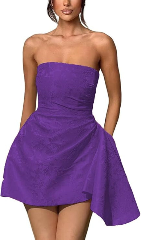 Sparkle Strapless Mini Party Dress Backless Satin Jacquard Homecoming Dress - Prom Dresses