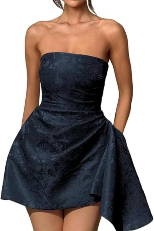 Sparkle Strapless Mini Party Dress Backless Satin Jacquard Homecoming Dress - Prom Dresses