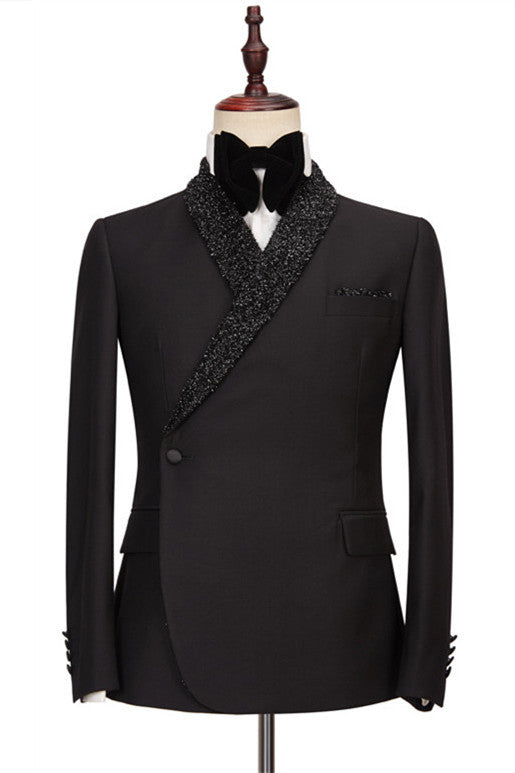 Discover the very best Sparkly Shawl Lapel Black One Button Wedding Suits for work,prom and wedding occasions at ballbella. Custom Made Black Shawl Lapel Mens Suits with high Quality.