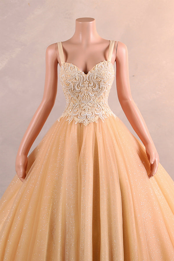 Straps Sparkle Ball Gown Sleeveless Beaded Quince Dresses-Ballbella