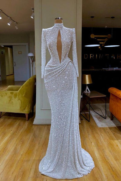 Stunning Long Sleeve High Neck Sequins Prom Dress Mermaid Long – Ballbella