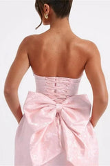 Stunning Sleeveless Ruched Satin Floral Jacquard Mini Homecoming Dress with Bow-Ballbella