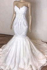 Stunning Strapless Mermaid White Beach Wedding Dress Modern Low Back Bridal Gowns on Sale-Ballbella