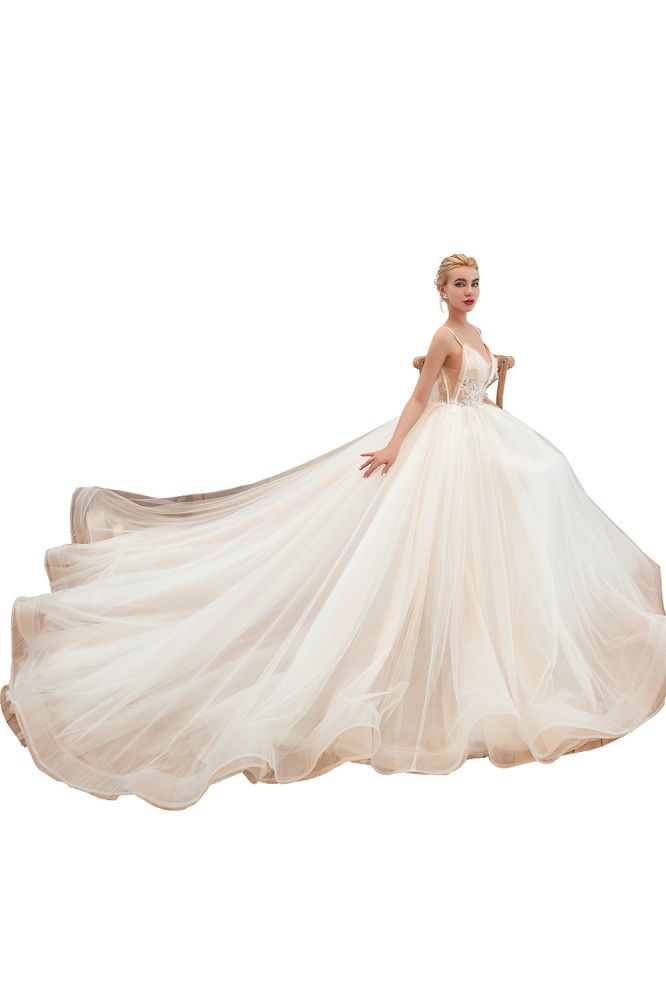 Summber Beach Spaghetti Straps Ivory Ball Gown Wedding Dress Online-Ballbella