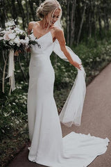 Summer White Beach Column Beach Court Train Wedding Dress-Ballbella