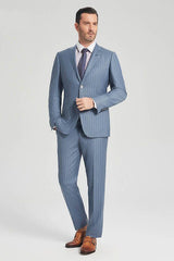 This Superior Blue Stripes Light Blue Business Mens Suits at Ballbella comes in all sizes for prom, wedding and business. Shop an amazing selection of Peaked Lapel Single Breasted Light Blue mens suits in cheap price.