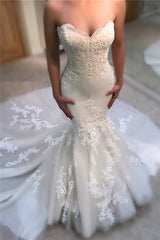 Sweetheart Mermaid Wedding Dress Online Modern Strapless Lace Bridal Gowns-Ballbella