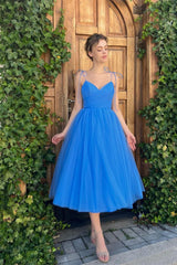 Sweetheart Spaghetti strap Tea-length Open Back Ball Gown Vintage Prom Dress-Ballbella