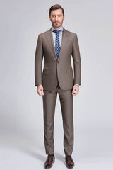 Top Coffee Mens Suits for Business Peak Lapel One Button Mens Suits-Ballbella