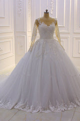 Trendy Sweetheart Long Sleevess Ivory Ball Gown Wedding Dress-Ballbella