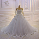 Trendy Sweetheart Long Sleevess Ivory Ball Gown Wedding Dress-Ballbella