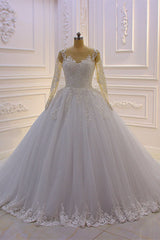 Trendy Sweetheart Long Sleevess Ivory Ball Gown Wedding Dress-Ballbella