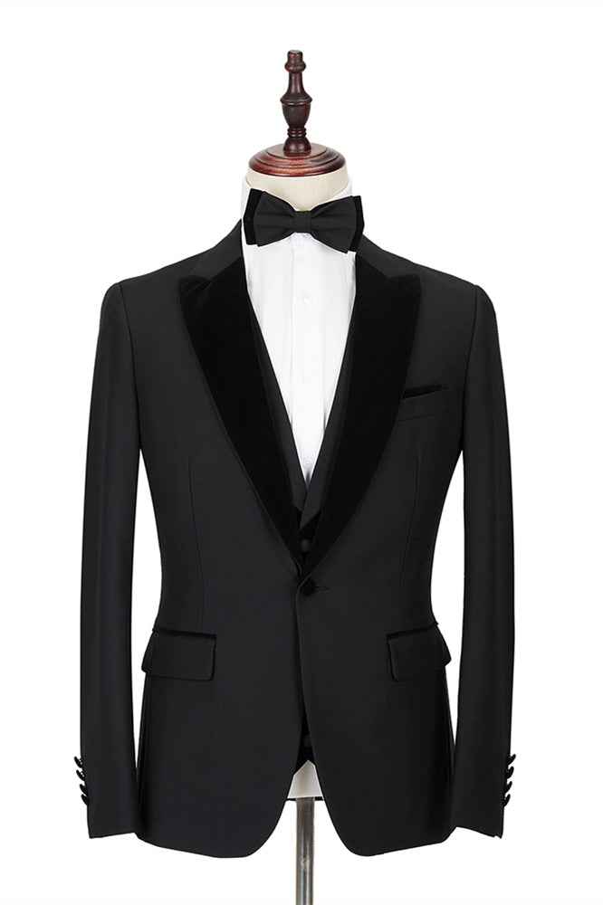 Two-piece Velvet Peak Lapel Well-cut Black Groom's Wedding Suit Tuxedos ...