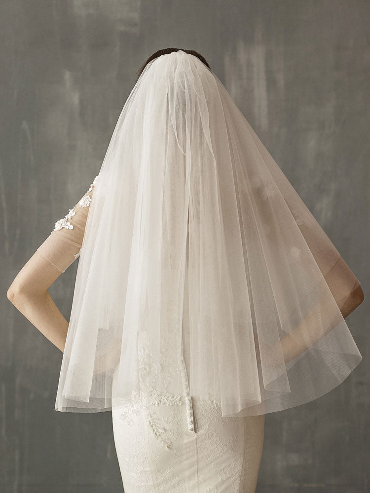 Two Tier Tulle Cut Edge Drop Wedding Veil-Ballbella