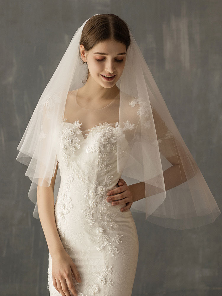 Two Tier Tulle Cut Edge Drop Wedding Veil-Ballbella