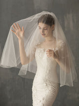 Two Tier Tulle Cut Edge Drop Wedding Veil-Ballbella