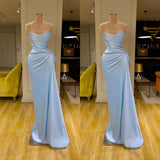 Unique Cross Sweetheart Light Blue Soft-pleated Long Prom Dress-Ballbella